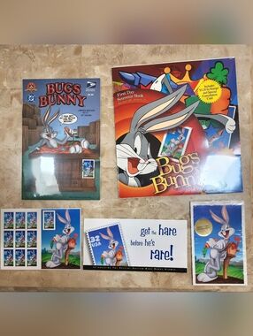 USPS Sealed Bugs Bunny Comic Book, Souvenir Book, 10 pk Postcards, Stamp Sheet